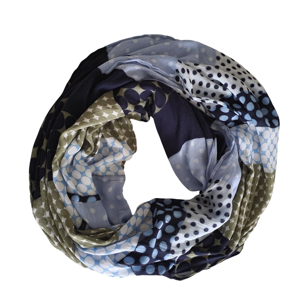 Talbots Infinity Scarf Polka Dot Print Blue Green Viscose Women's
